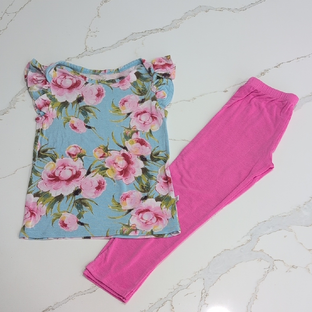 Posh Peanut Floral Pajama Set - Blue and Pink - Picture 3 of 12